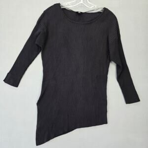 Worthington Black Sweater Preppy Ribbed 3/4 Sleeves Asymmetrical Womens Size XL